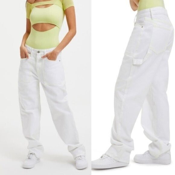 Good American NWT Good '90s High Waist Carpenter Jeans Size 26 Baggy White - Picture 1 of 13